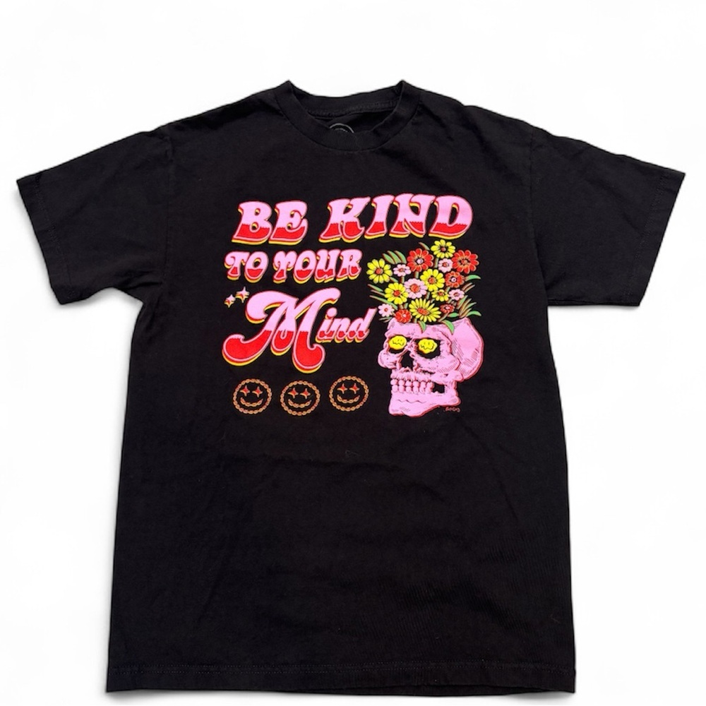Boss Dog Be Kind To Your Mind Graphic T-shirt Skeleton Floral Black Size Medium